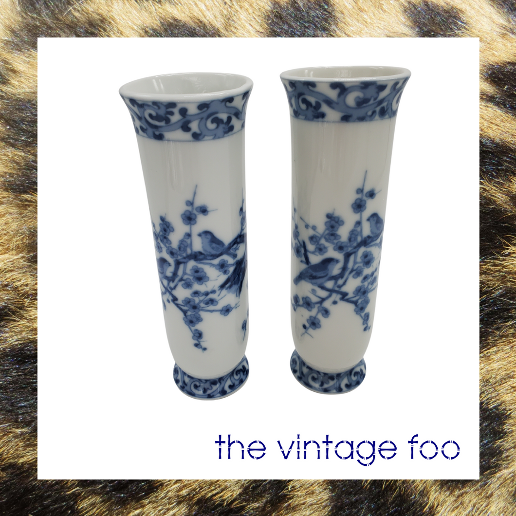 Blue and White Bud Vase (Pair)