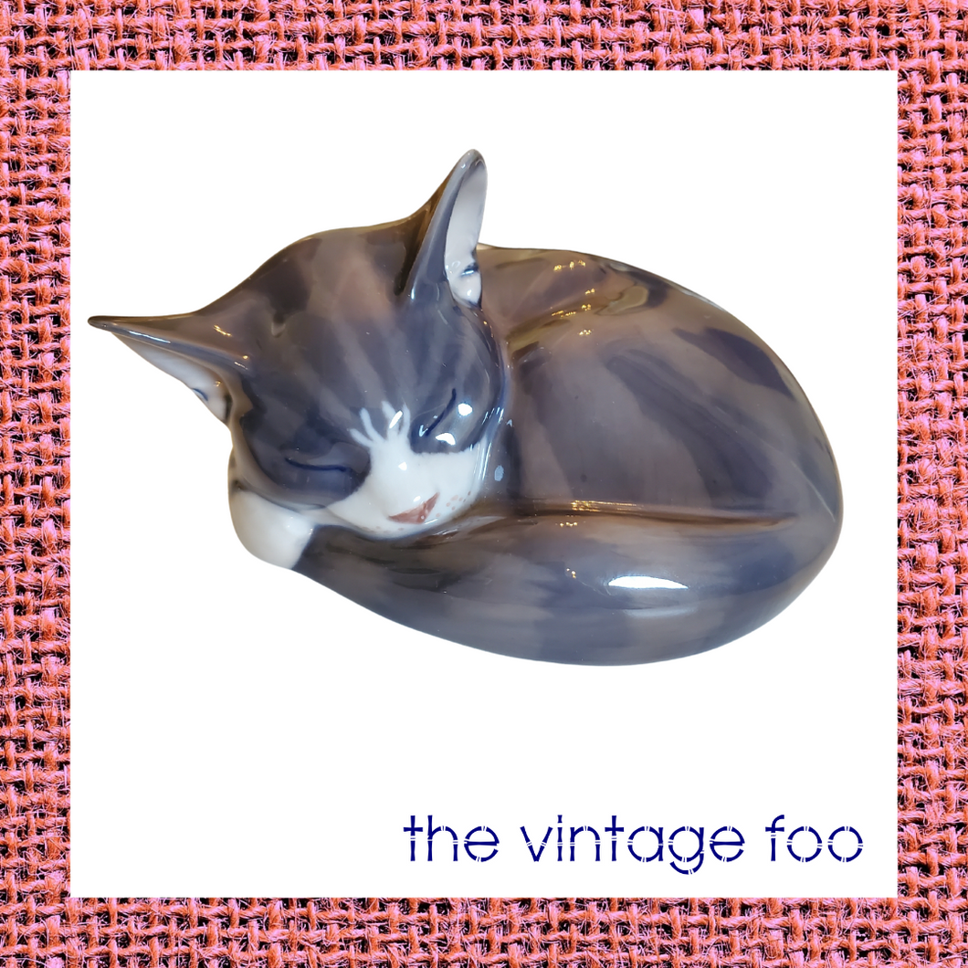 Royal Copenhagen Sleeping Cat Figurine