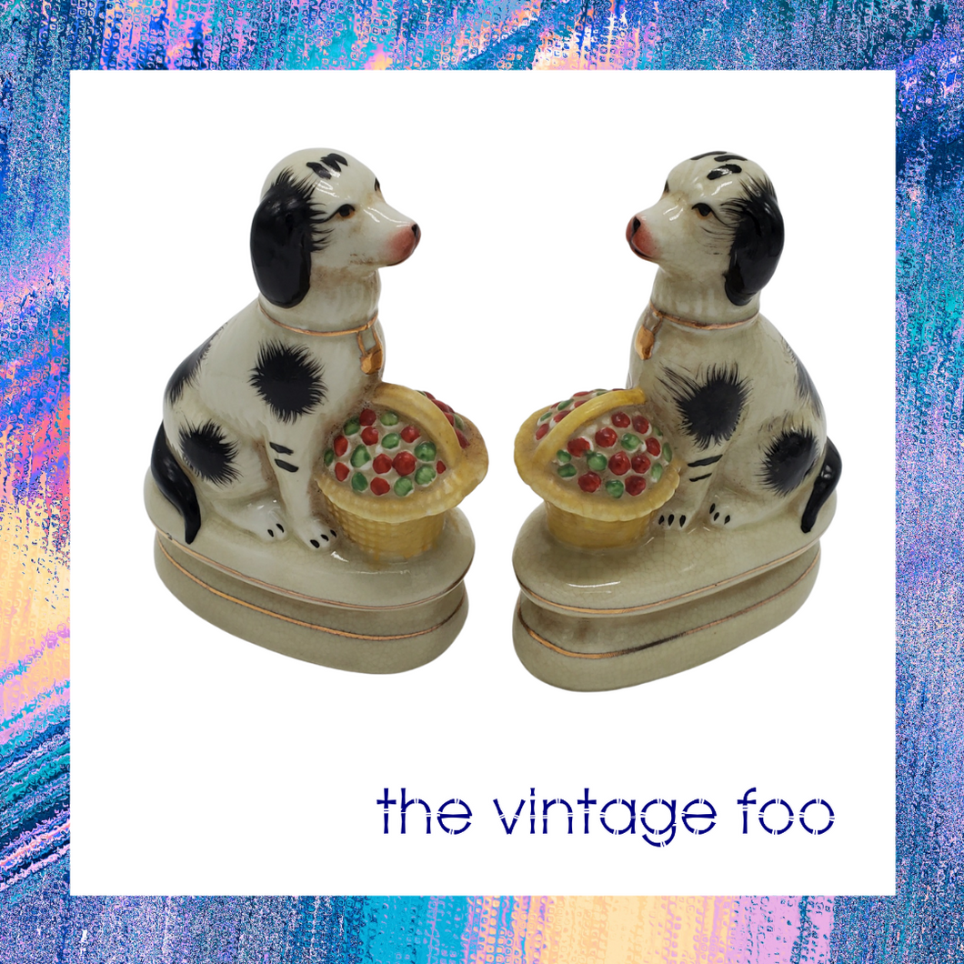 Dog Figurines with Flower Basket (Pair)