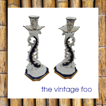 Load image into Gallery viewer, Blue &amp; Gold Dolphin Candlesticks (Pair)
