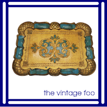 Load image into Gallery viewer, Turquoise/Gold Florentine Tray

